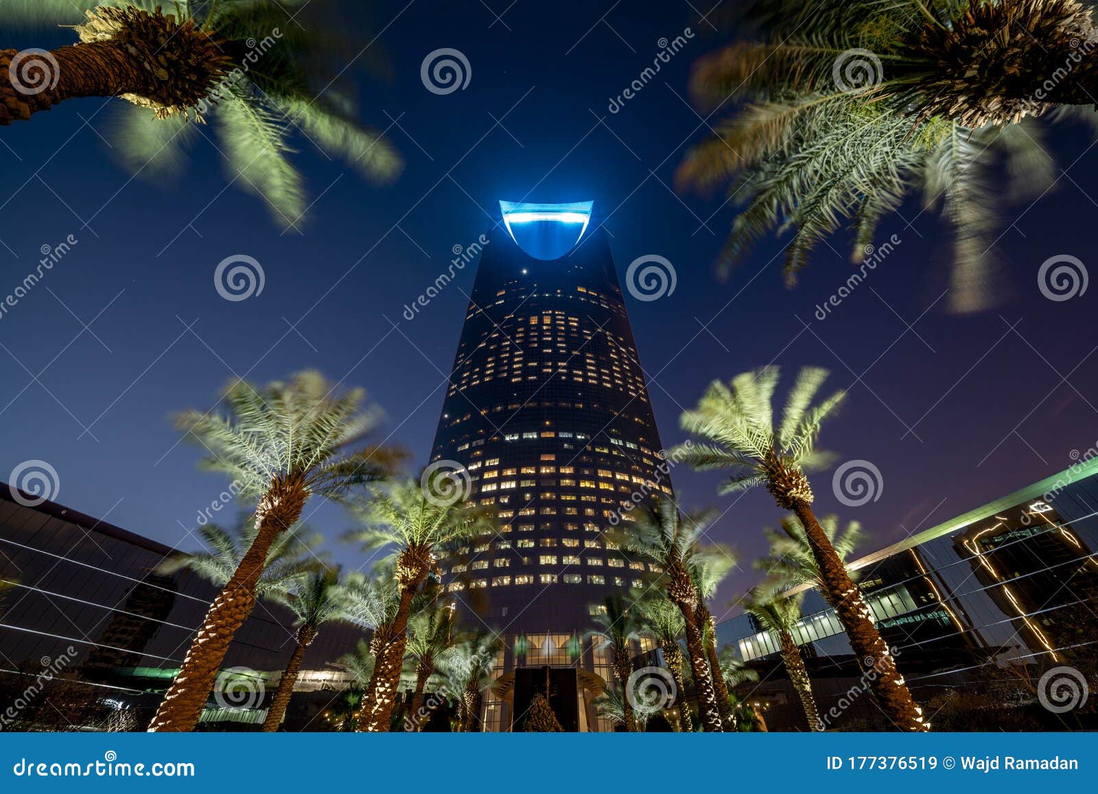 saudi arabia, riyadh / ksa - april 20 2019: riyadh sunset, kingdom tower day to night - saudi arabia tower landmark - burj