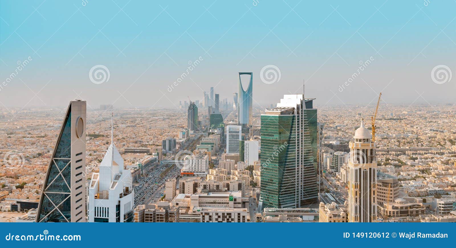 saudi arabia riyadh landscape at mourning - riyadh tower kingdom centre, kingdom tower, riyadh skyline - burj al-mamlaka,