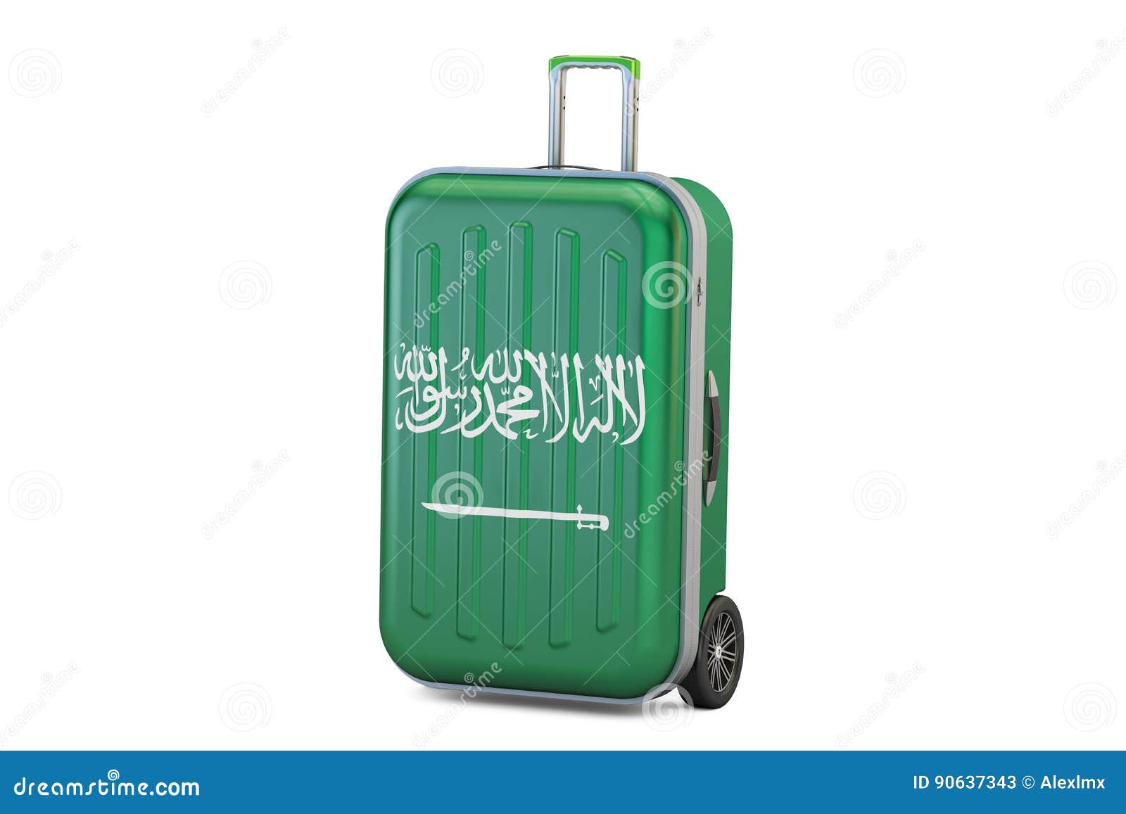 Saudi Arabia Travel Concept, Suitcase with Flag. 3D Rendering Stock