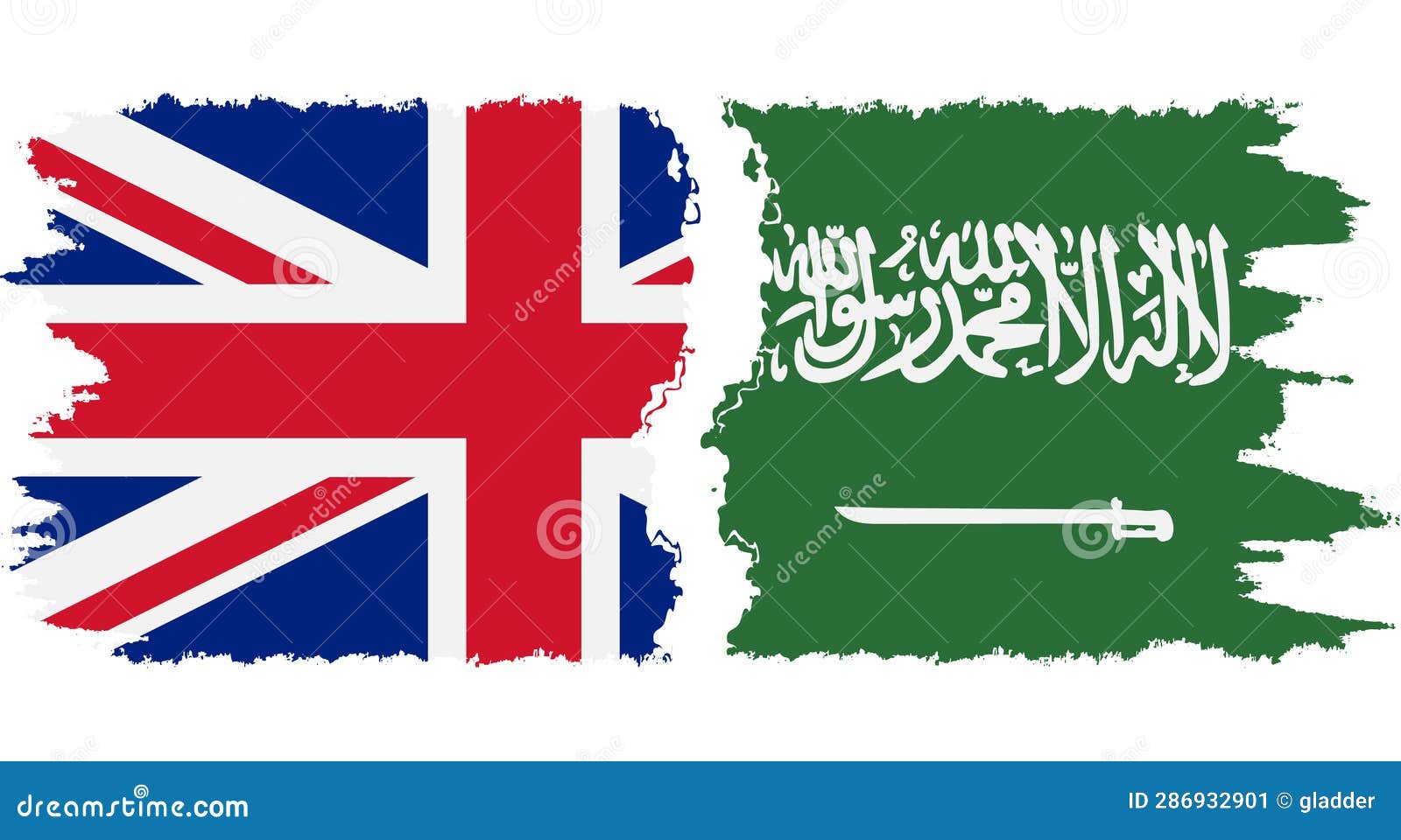 Saudi Arabia and UK Grunge Flags Connection Vector Stock Vector