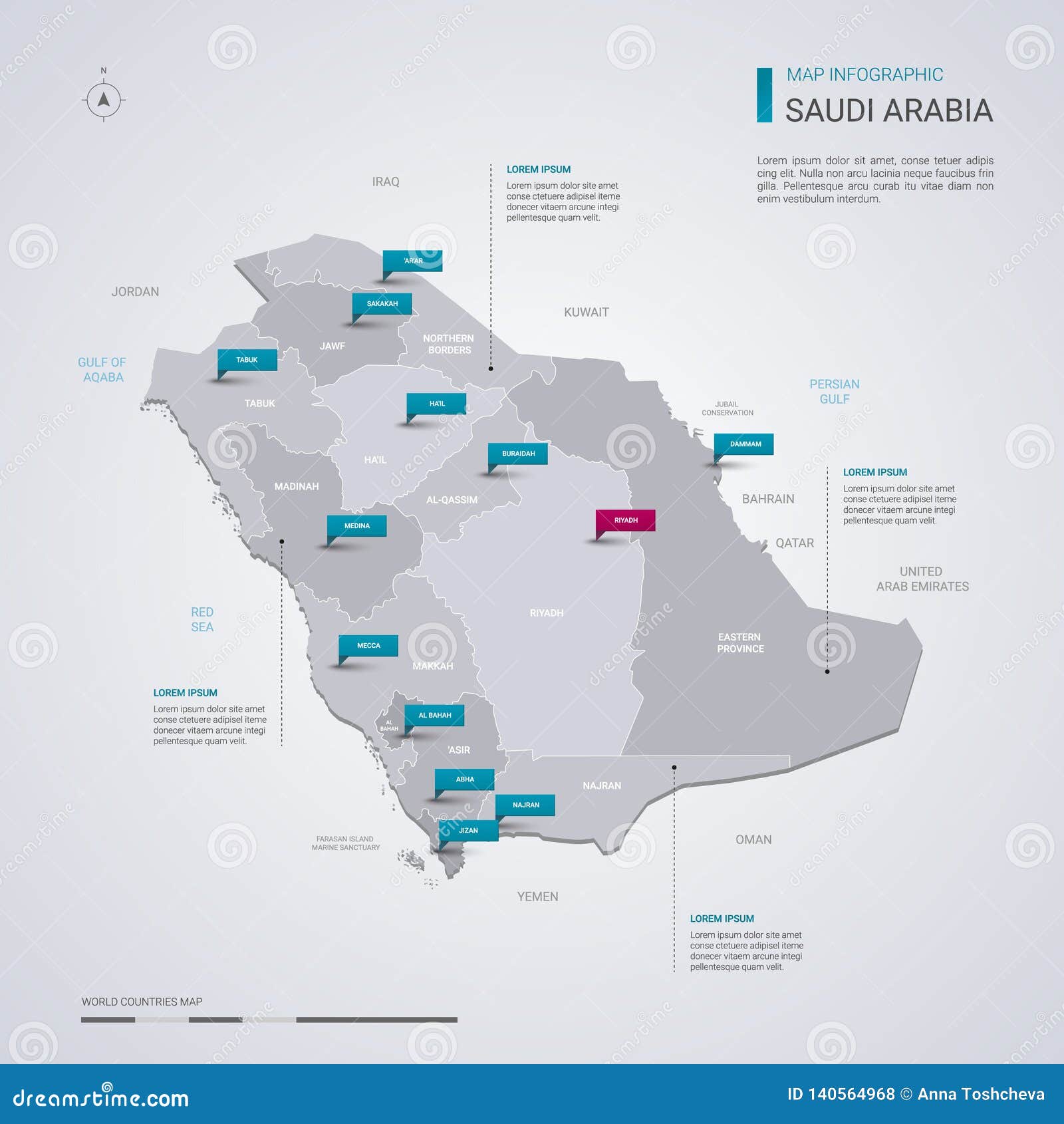 saudi arabia  map with infographic s, pointer marks