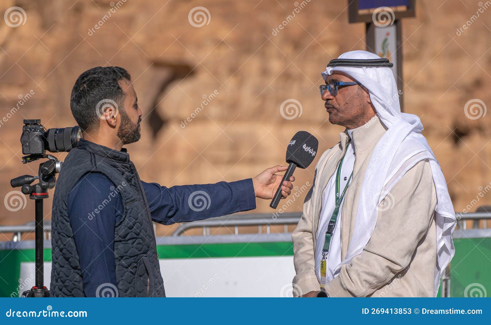 2023 Saudi Tour Competition Press Interviewing One of the Saudi Representatives Editorial Stock
