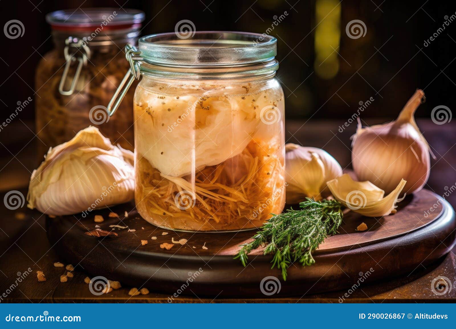 Sauerkraut in Jar with Fermentation Weight Stock Image Image of