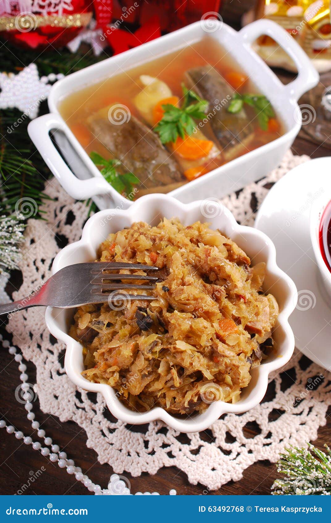 Sauerkraut with Mushrooms and Carp in Jelly for Christmas Eve Supper ...