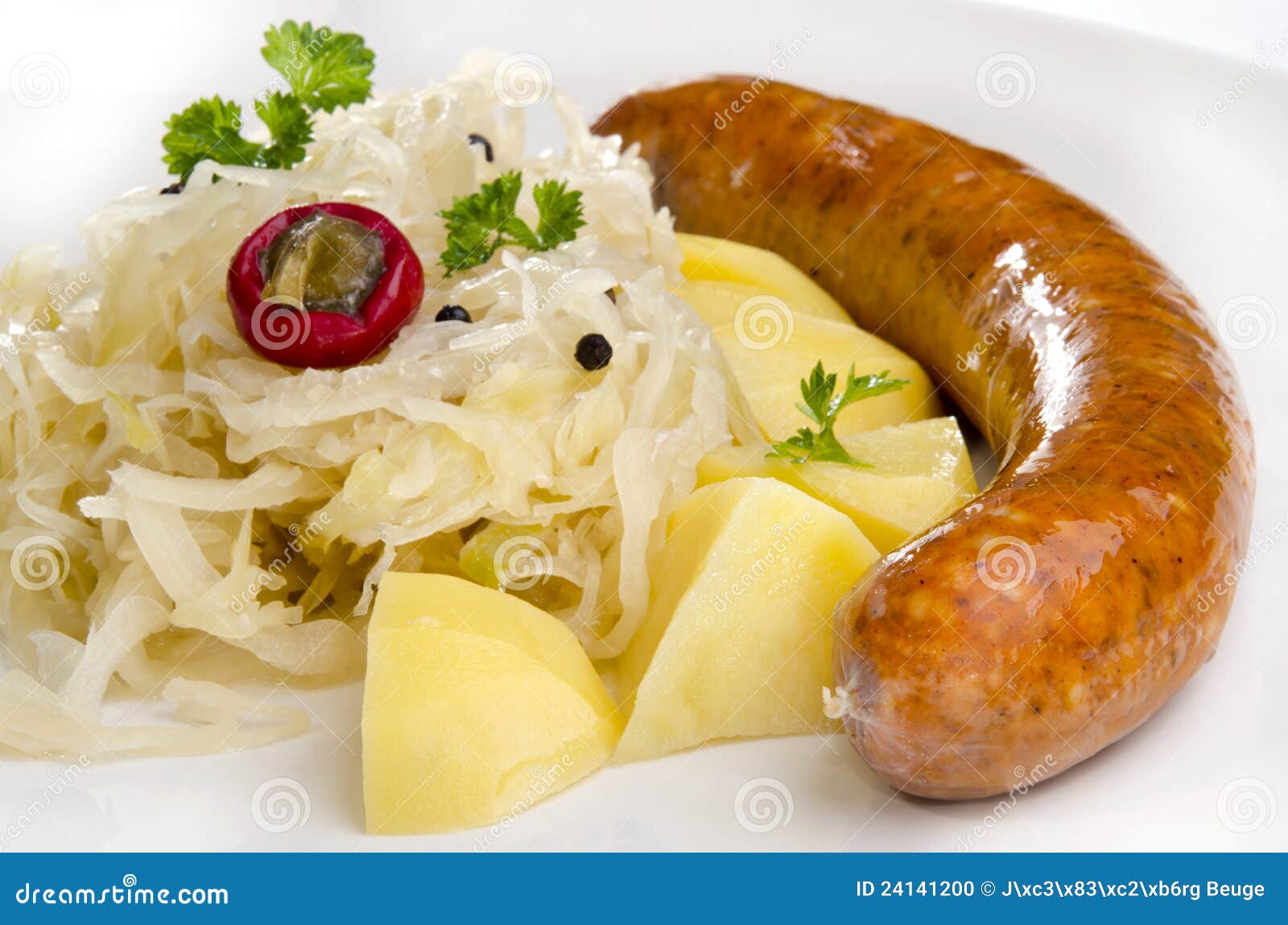 Sauerkraut with Noodle and Home Made Sausage Stock Photo Image of
