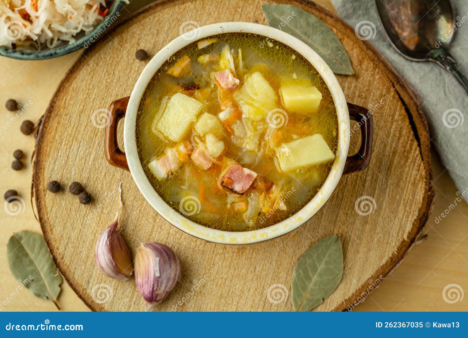 Sauerkraut Soup with Potatoes, Carrots and Bacon Stock Image Image of