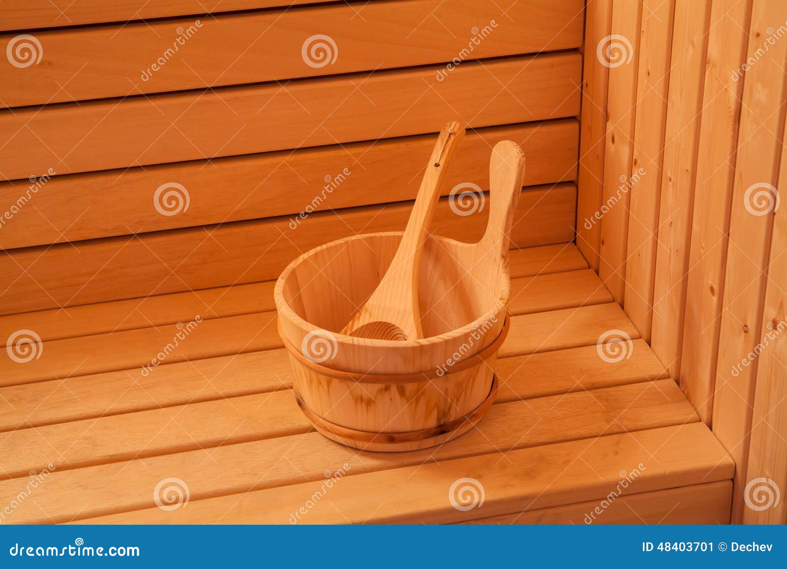 Sauna Accessories. Wooden Bucket with Spoon Stock Image Image of