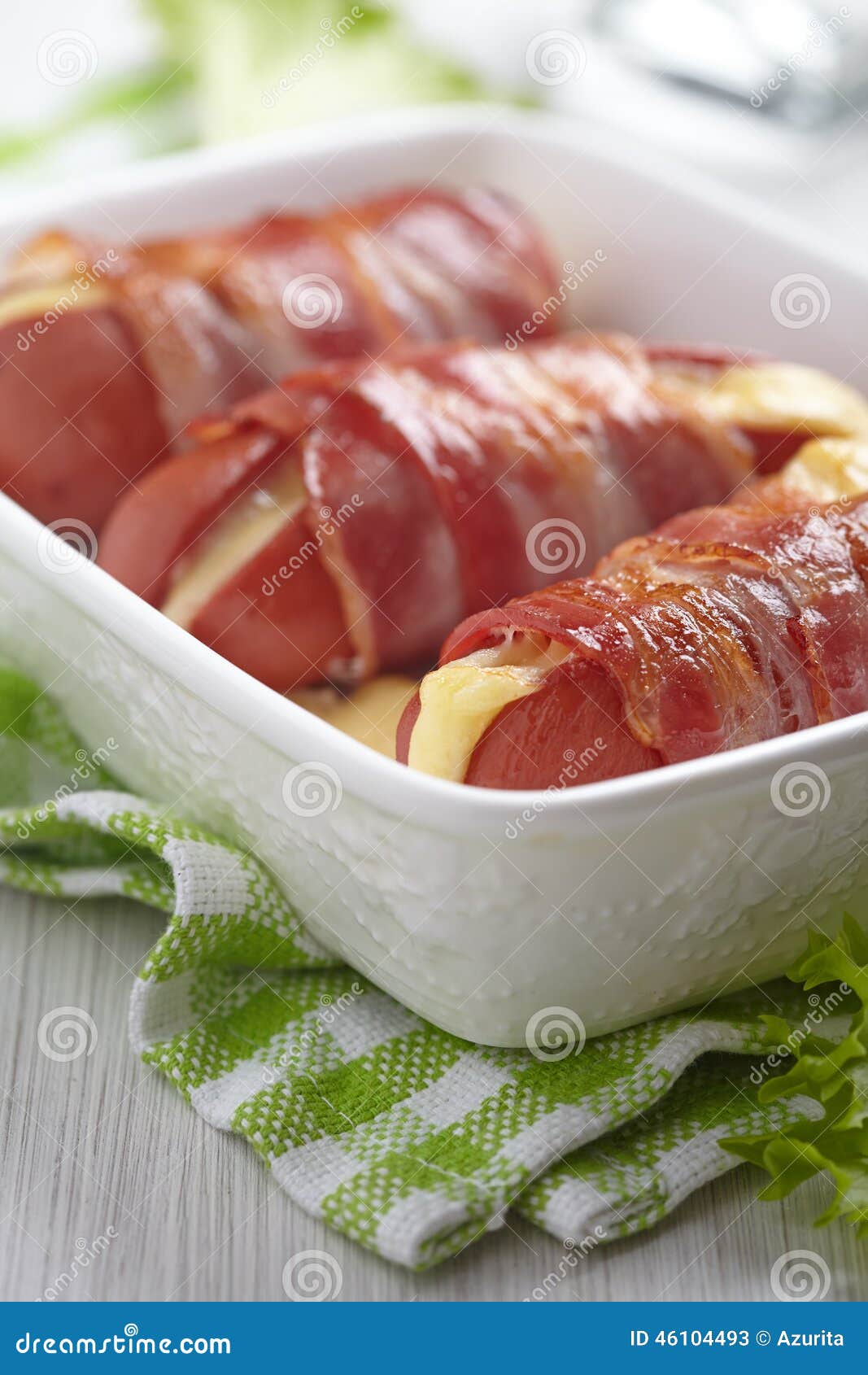 Sausage with Bacon and Cheese Stock Image Image of blanket, food