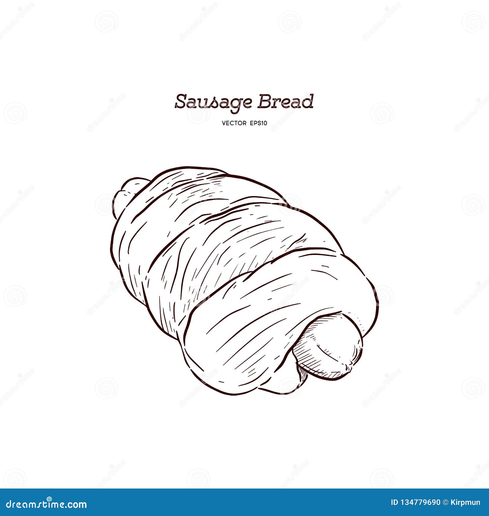 Sausage Baked in Dough, Hand Draw Sketch Vector Stock Vector