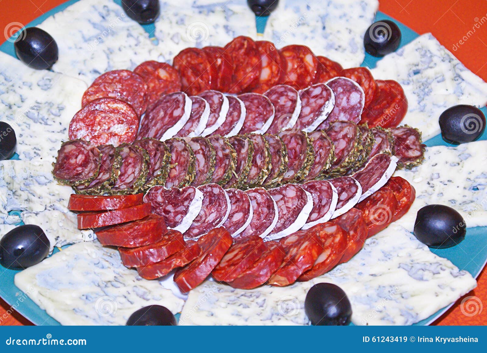 Sausage and Blue Cheese on a Plate Stock Image Image of color, olive