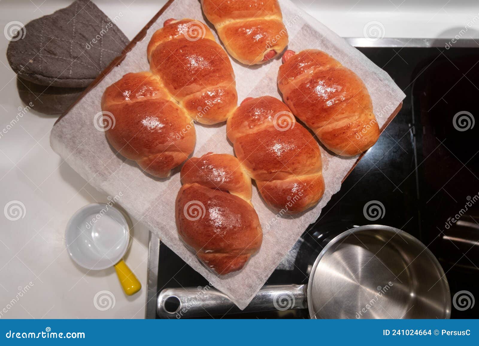 Sausage Bread Roll on Baking Rack Stock Photo Image of closeup, baked