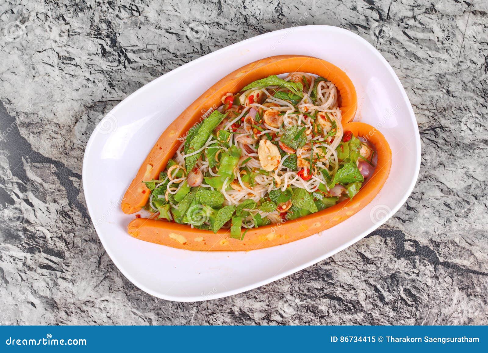 sausage cheese wrap spicy sour vegetable salad with rice noodle