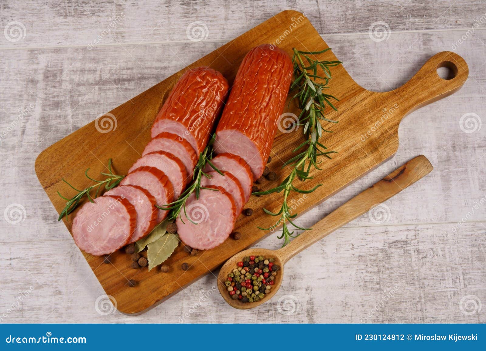 Sausage, Cold Cuts, and a Composition with Spices Stock Photo Image