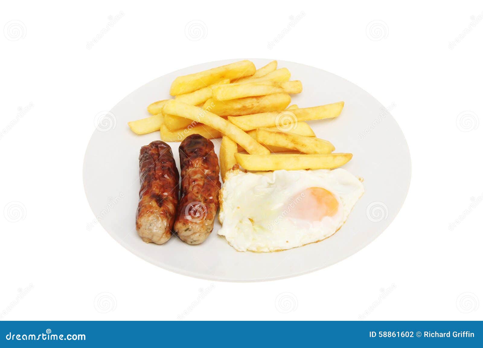 Sausage egg and chips stock photo. Image of plate, pork 58861602