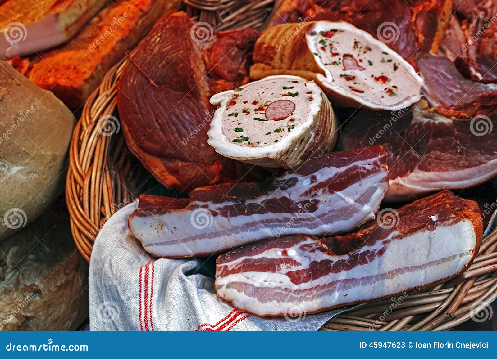 Sausage, ham and bacon stock image. Image of appetizer 45947623