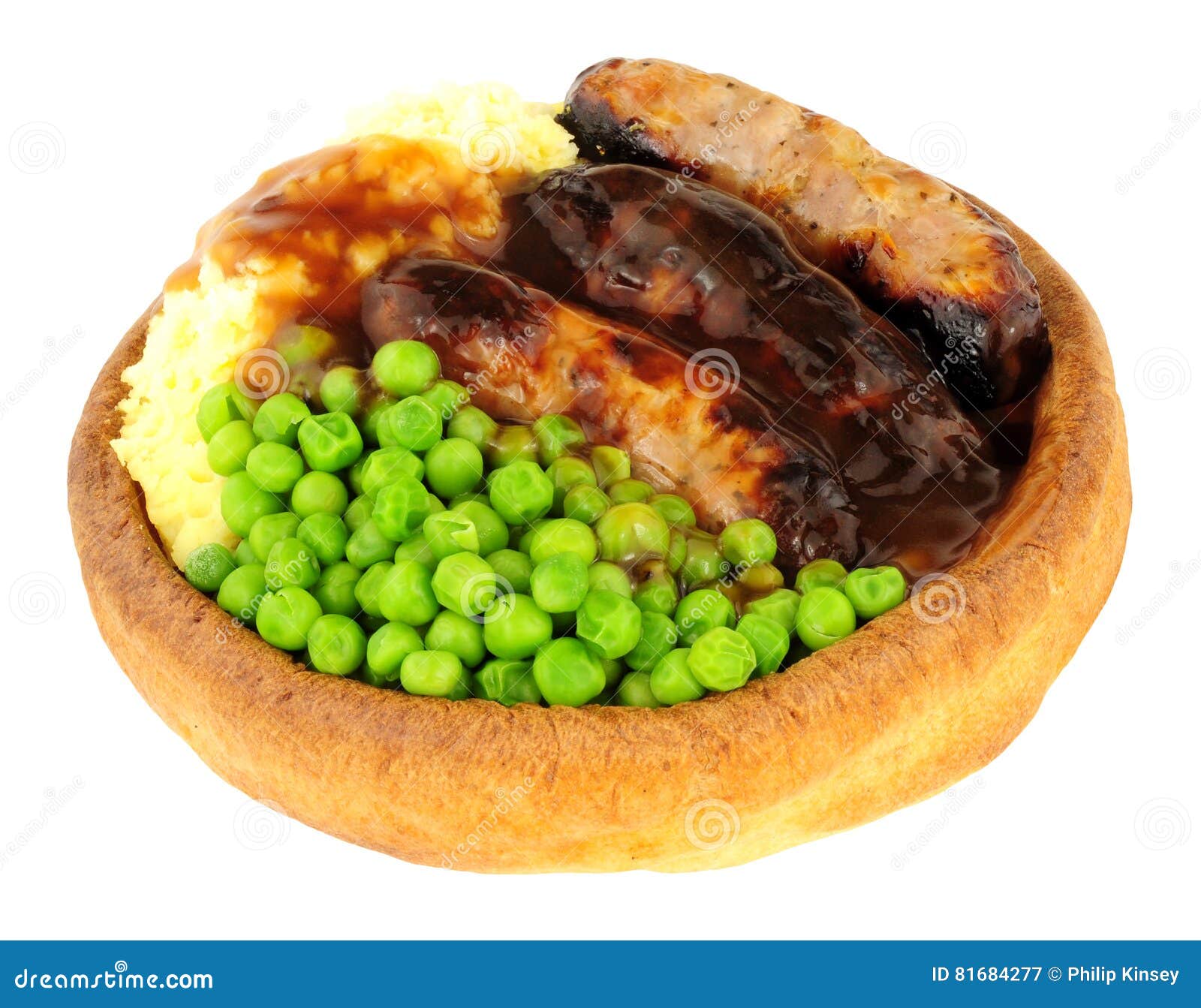 Sausage and Mash Meal in Yorkshire Pudding Stock Image Image of