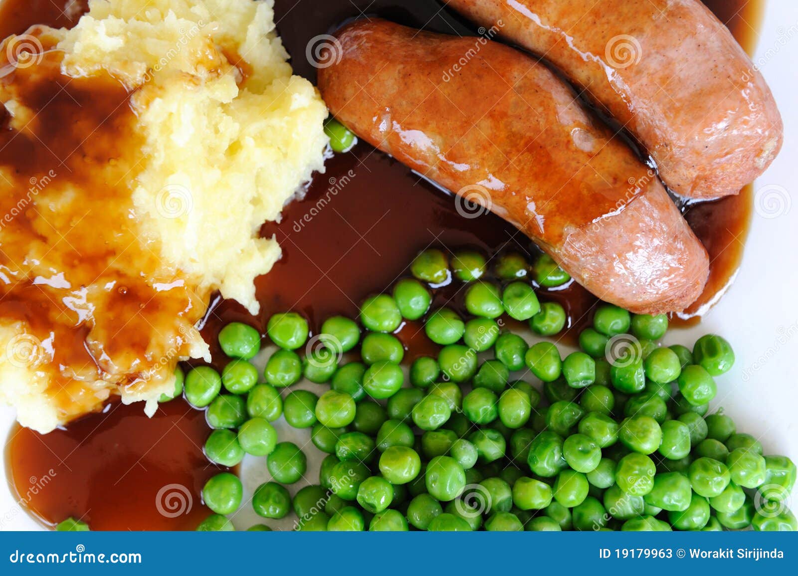 Sausage, Mash Potato and Green Peas Stock Image Image of sausage