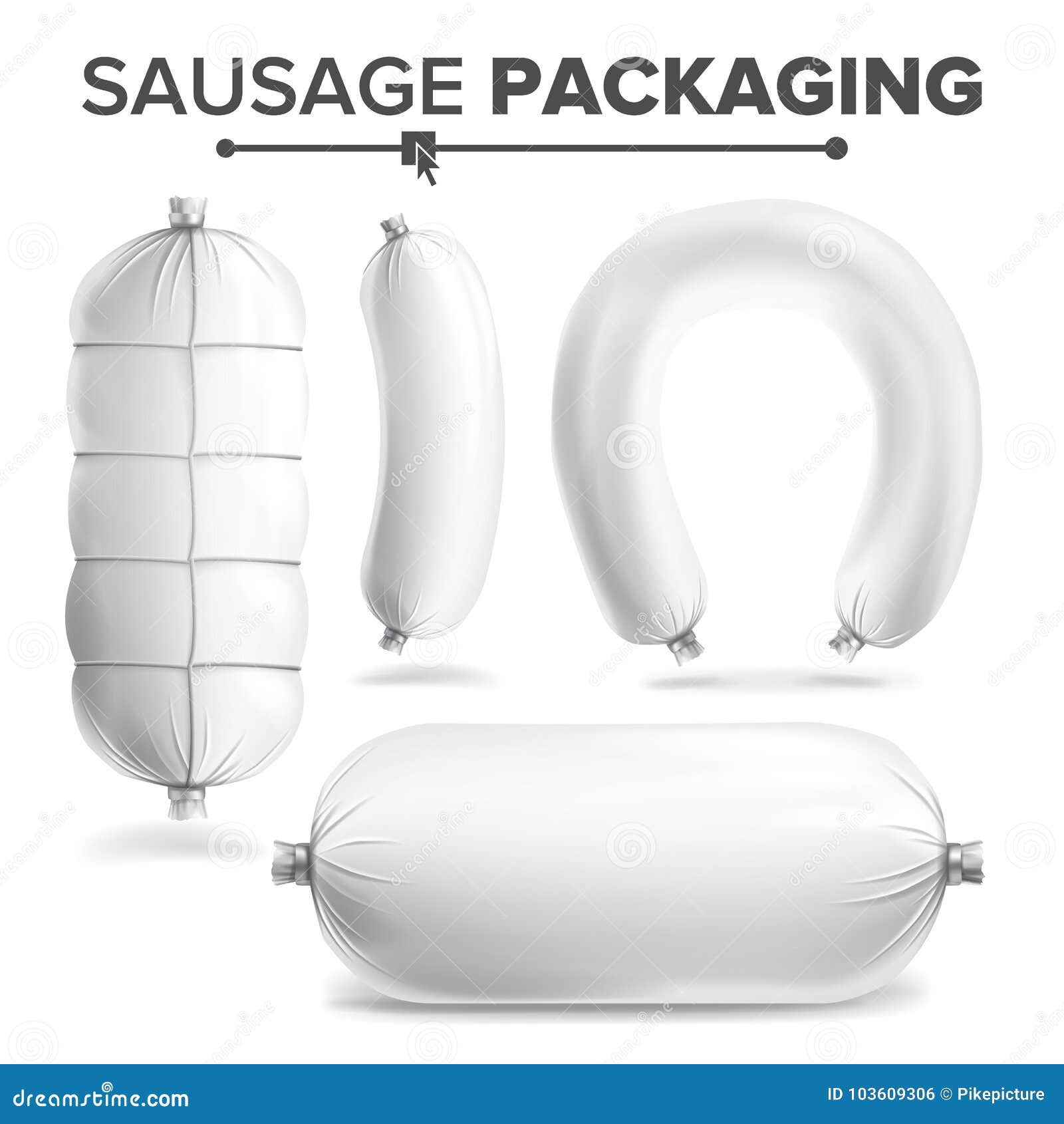Download Sausage Package Set Vector White Mock Up For Branding Design Clean Plastic Packaging For Meat Product Isolated Stock Vector Illustration Of Meal Clear 103609306