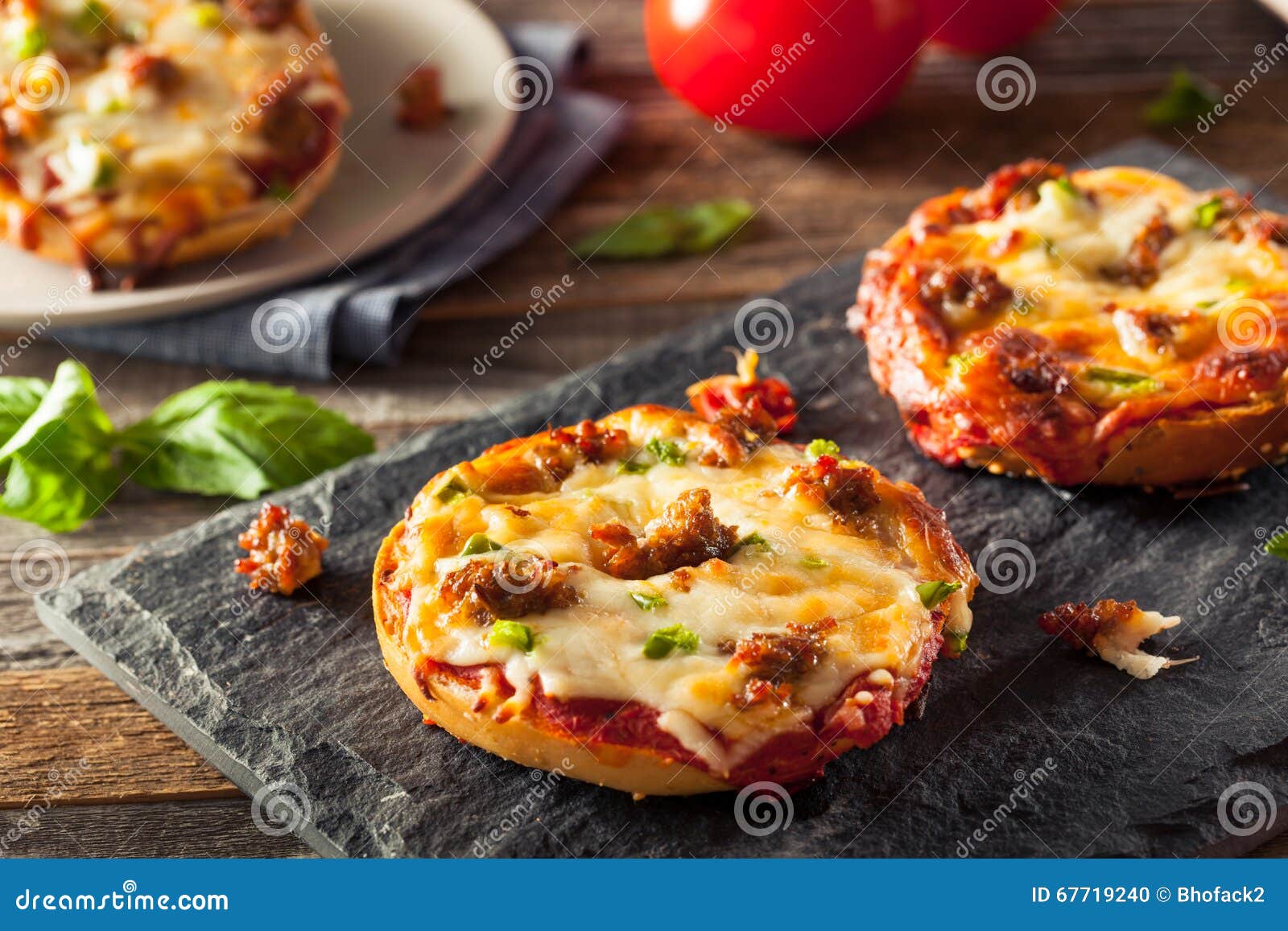 Sausage and Pepper Pizza Bagels Stock Photo Image of healthy, gourmet