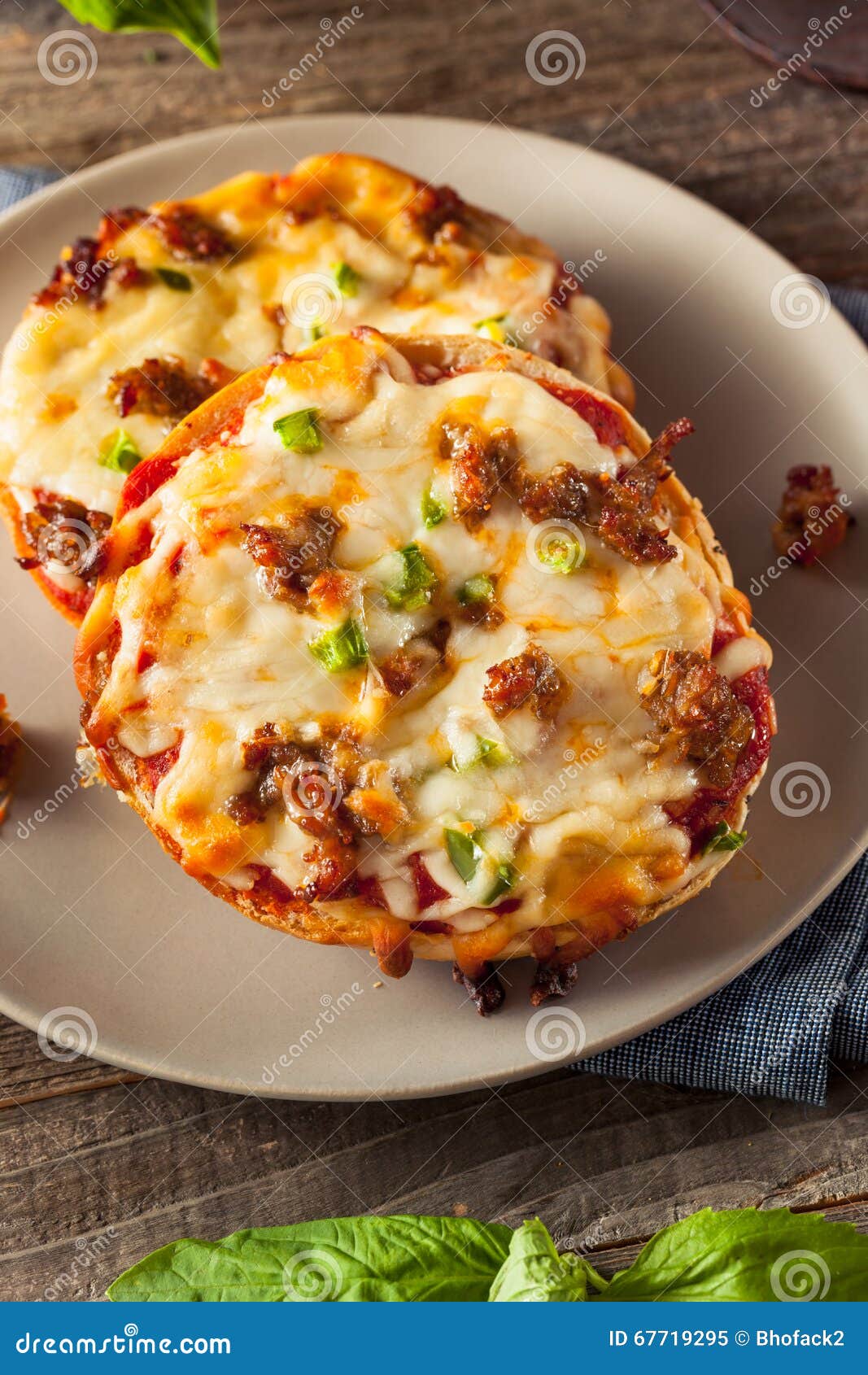 Sausage and Pepper Pizza Bagels Stock Image Image of bacon, fast