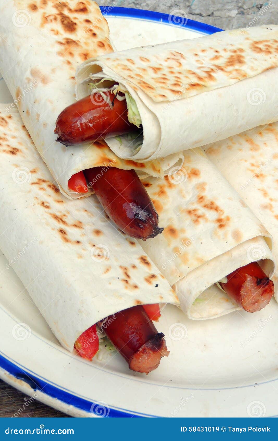 Sausage in pita bread stock image. Image of lunch, gourmet 58431019