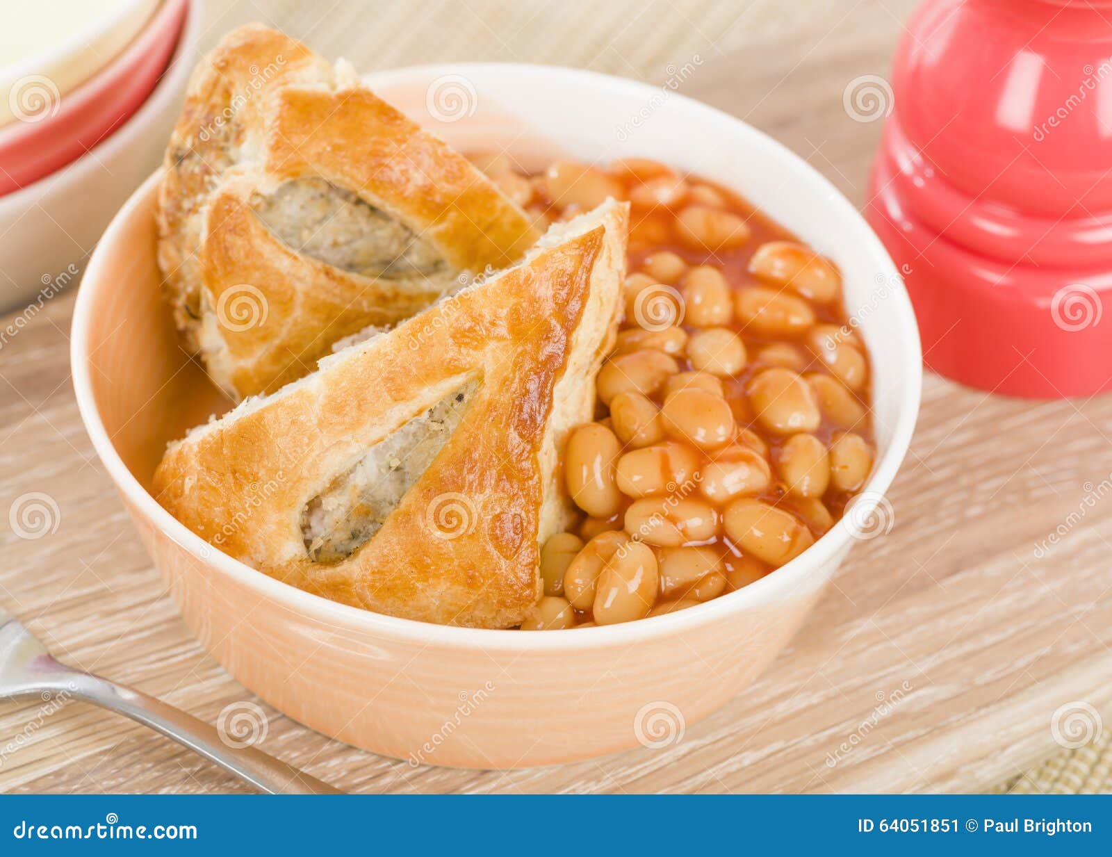 Sausage Roll & Beans stock image. Image of pastry 64051851