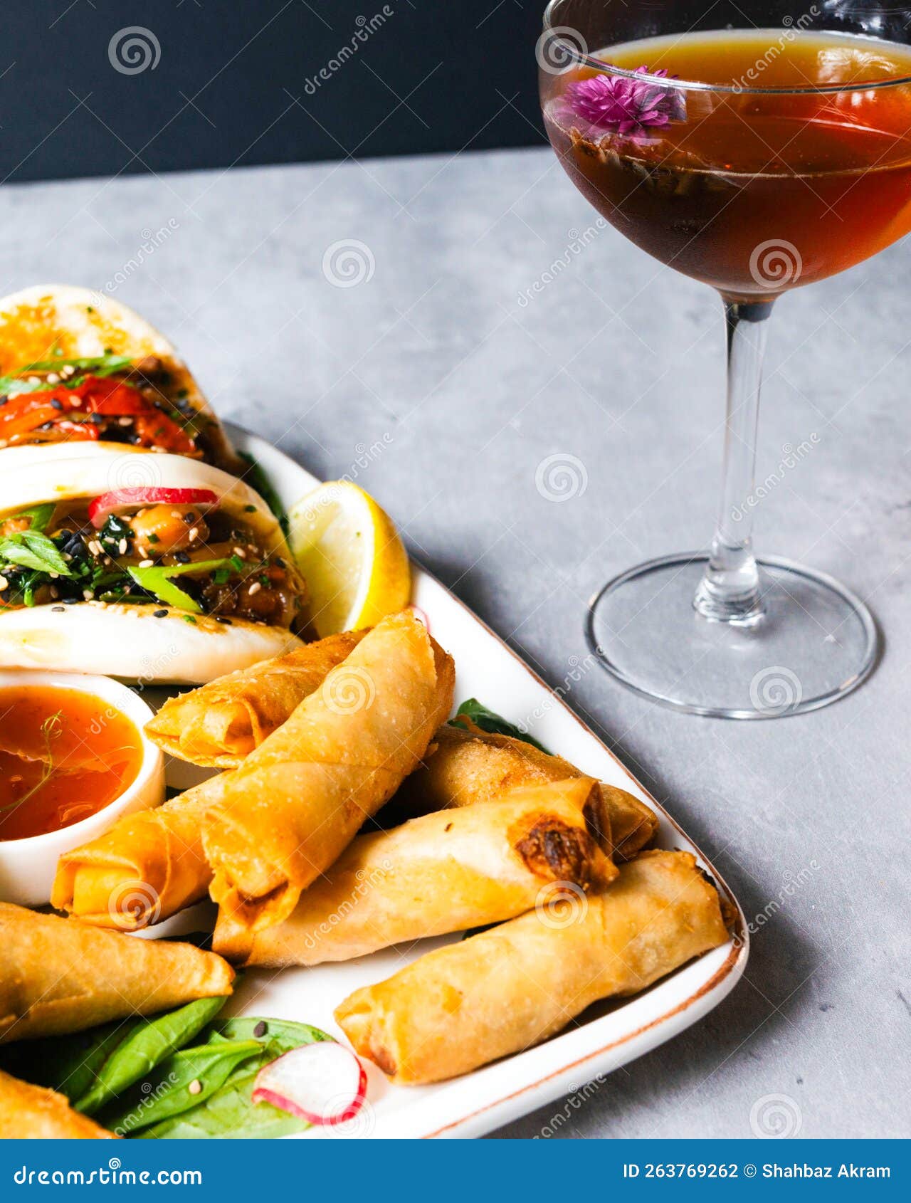 Sausage Roll, Seafood, Ketchup and Red Wine Stock Photo Image of