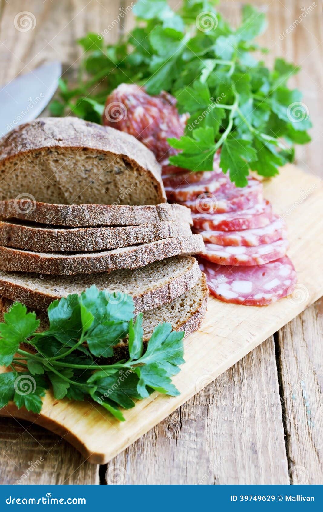 Sausage with rye bread stock image. Image of eating, breakfast 39749629