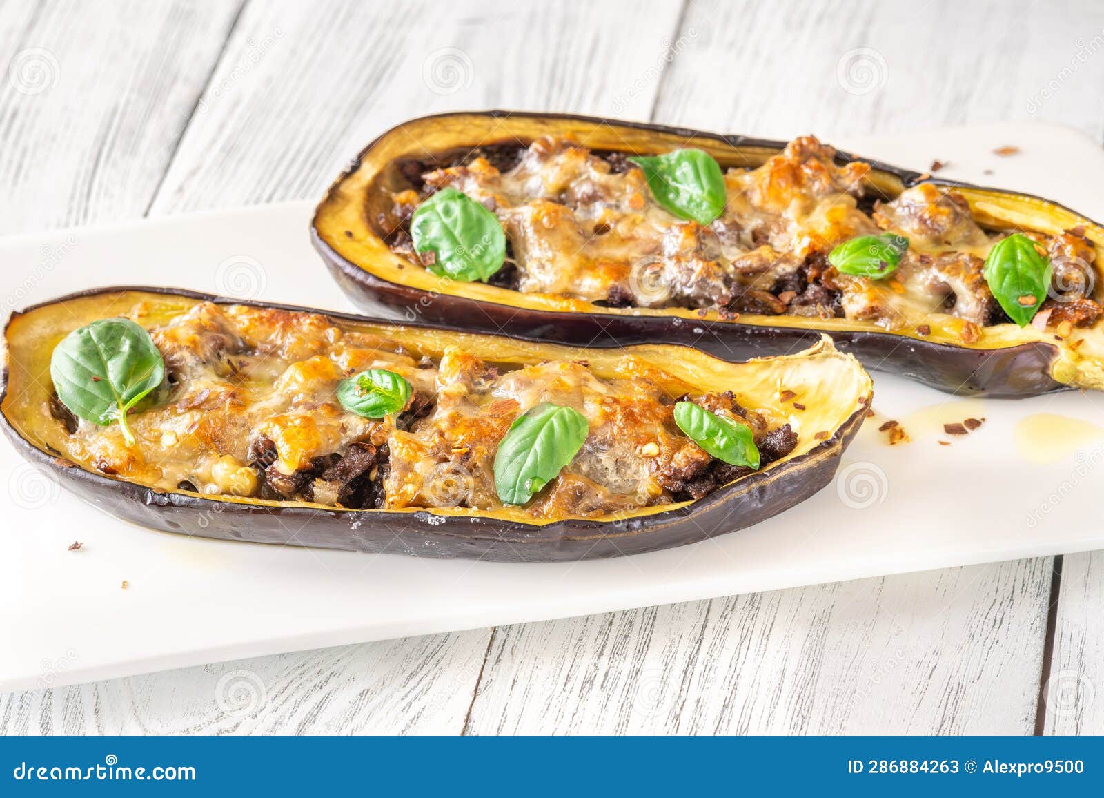 Sausage stuffed eggplant stock image. Image of healthy 286884263