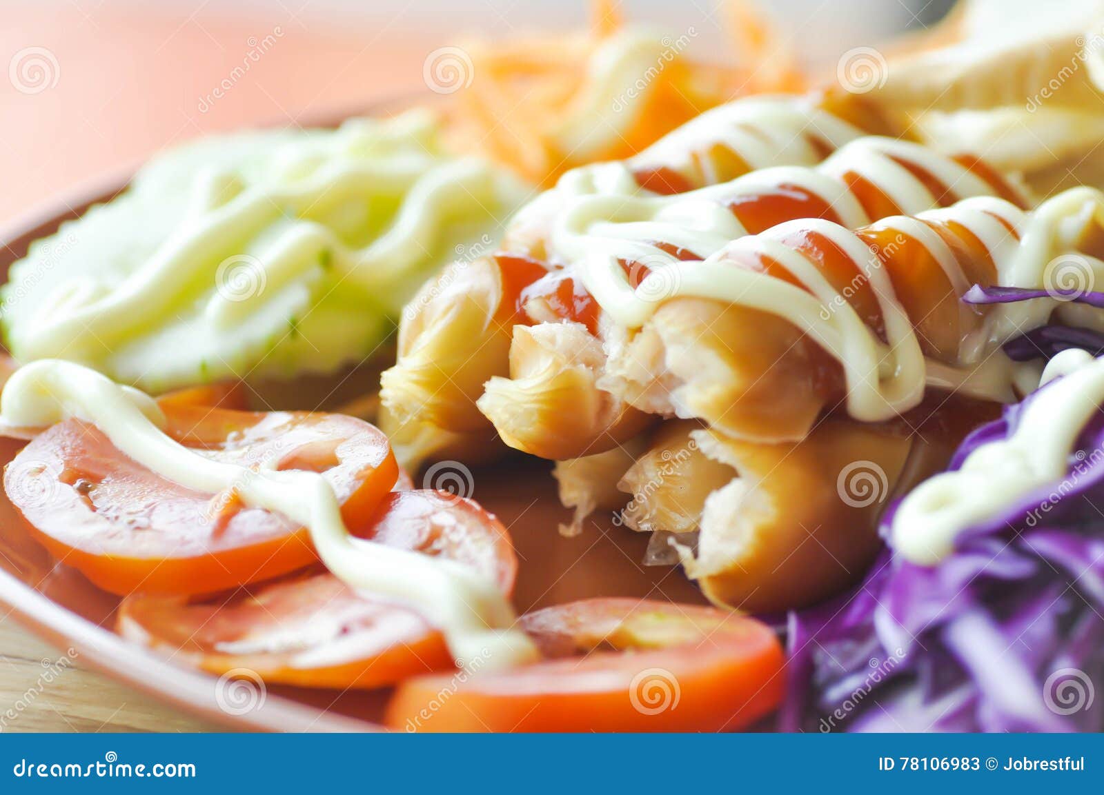 Sausage with Vegetable or Sausage Salad Stock Image Image of meat