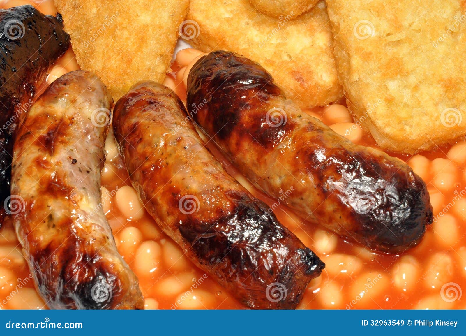 Sausages, Beans and Hash Browns Stock Image Image of baked, meat