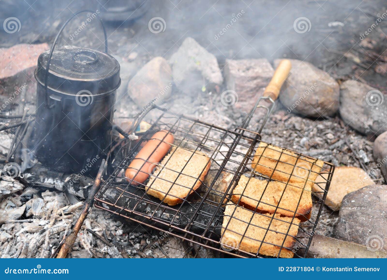 Sausages and bread grilled stock photo. Image of meat 22871804