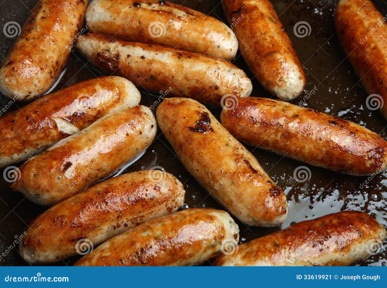 Sausages Cooking in Frying Pan Stock Image Image of macro, pork 33619921