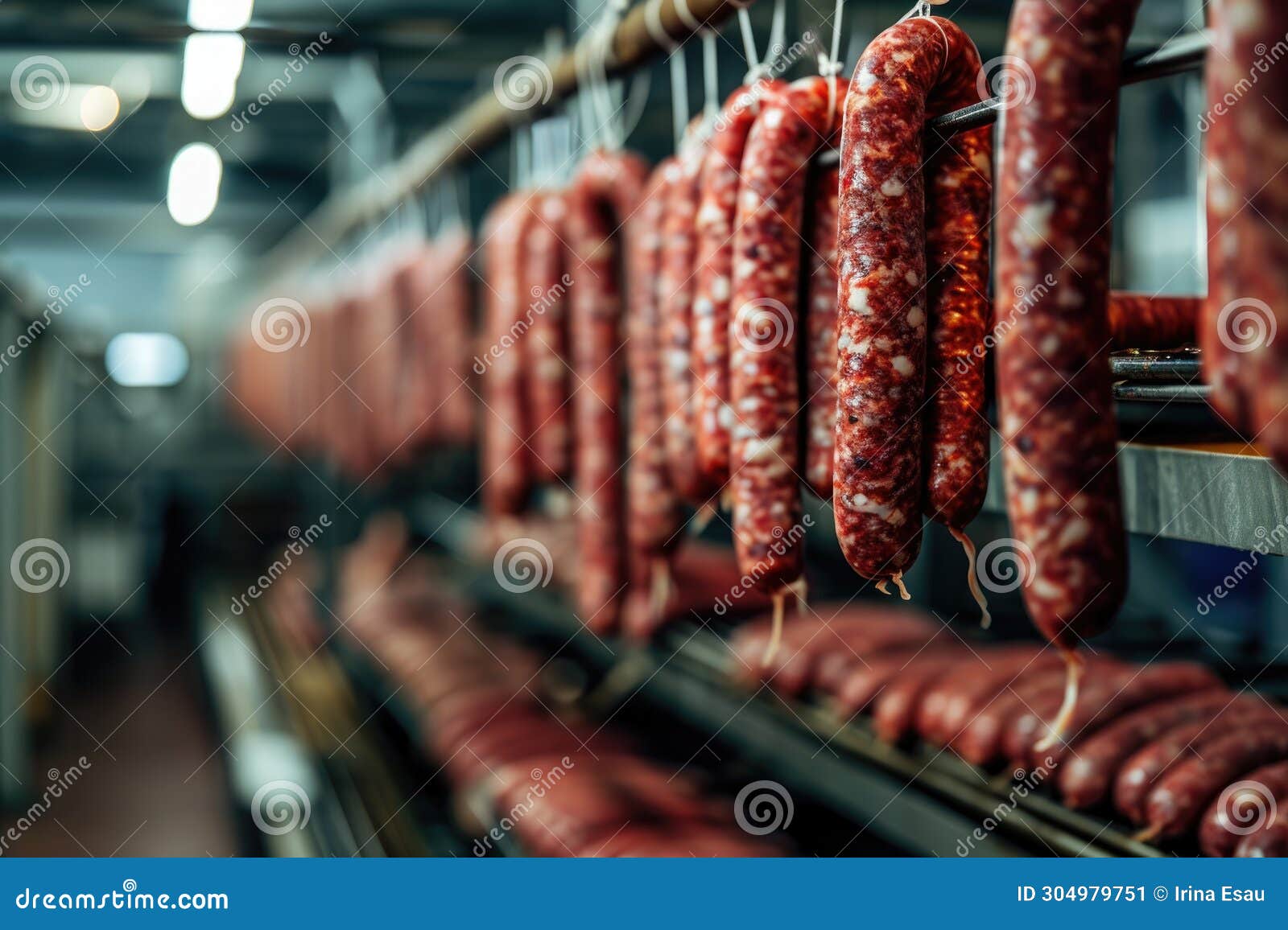 Sausages on Drying Racks in an Industrial Setting. Stock Image Image