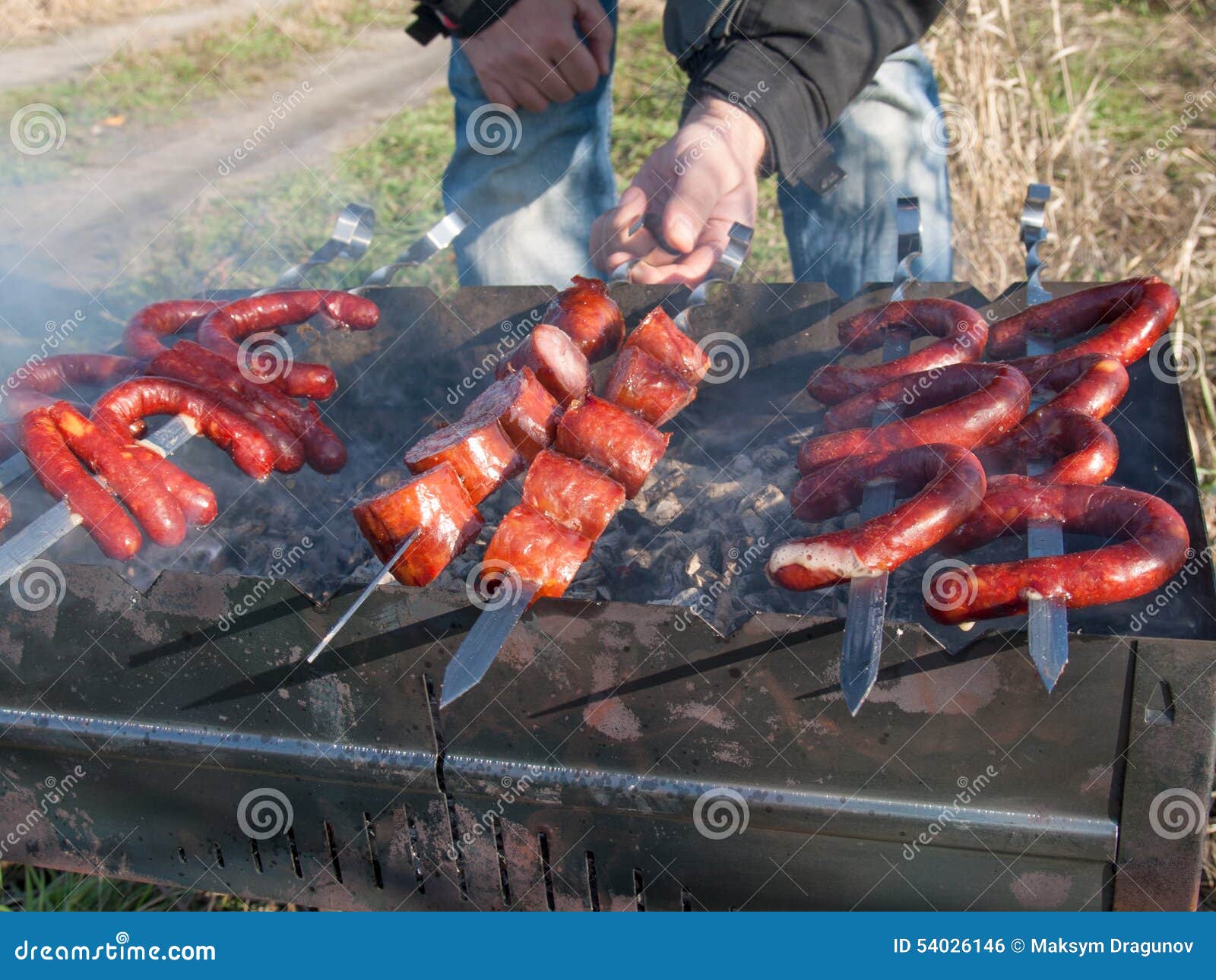 Sausages on the grill stock photo. Image of grilled, cooked 54026146