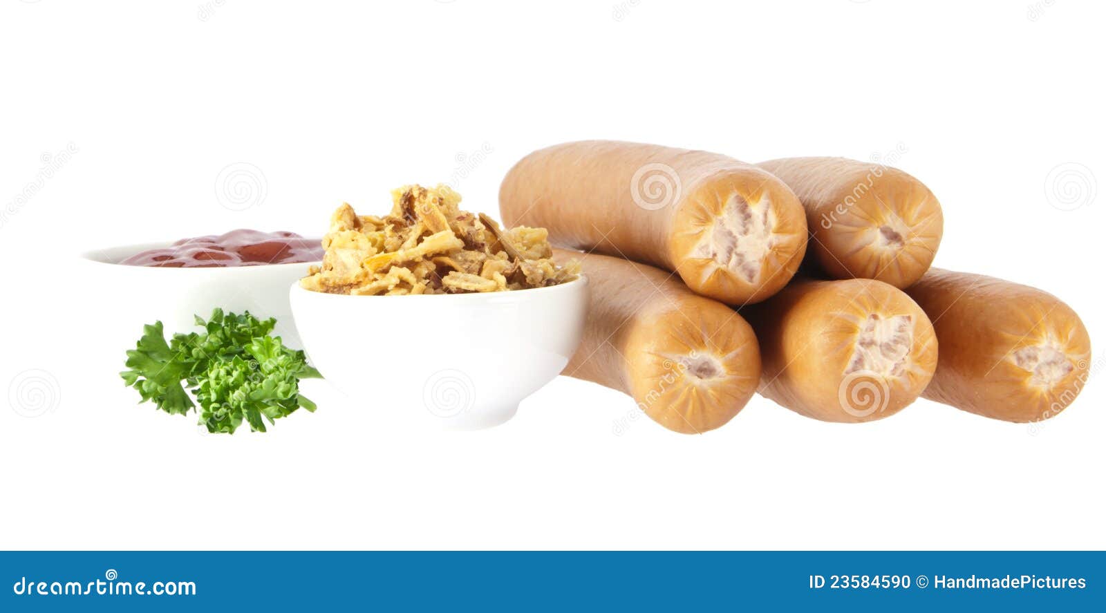 Sausages with Hot Dog Ingredients (clipping Paths) Stock Photo Image