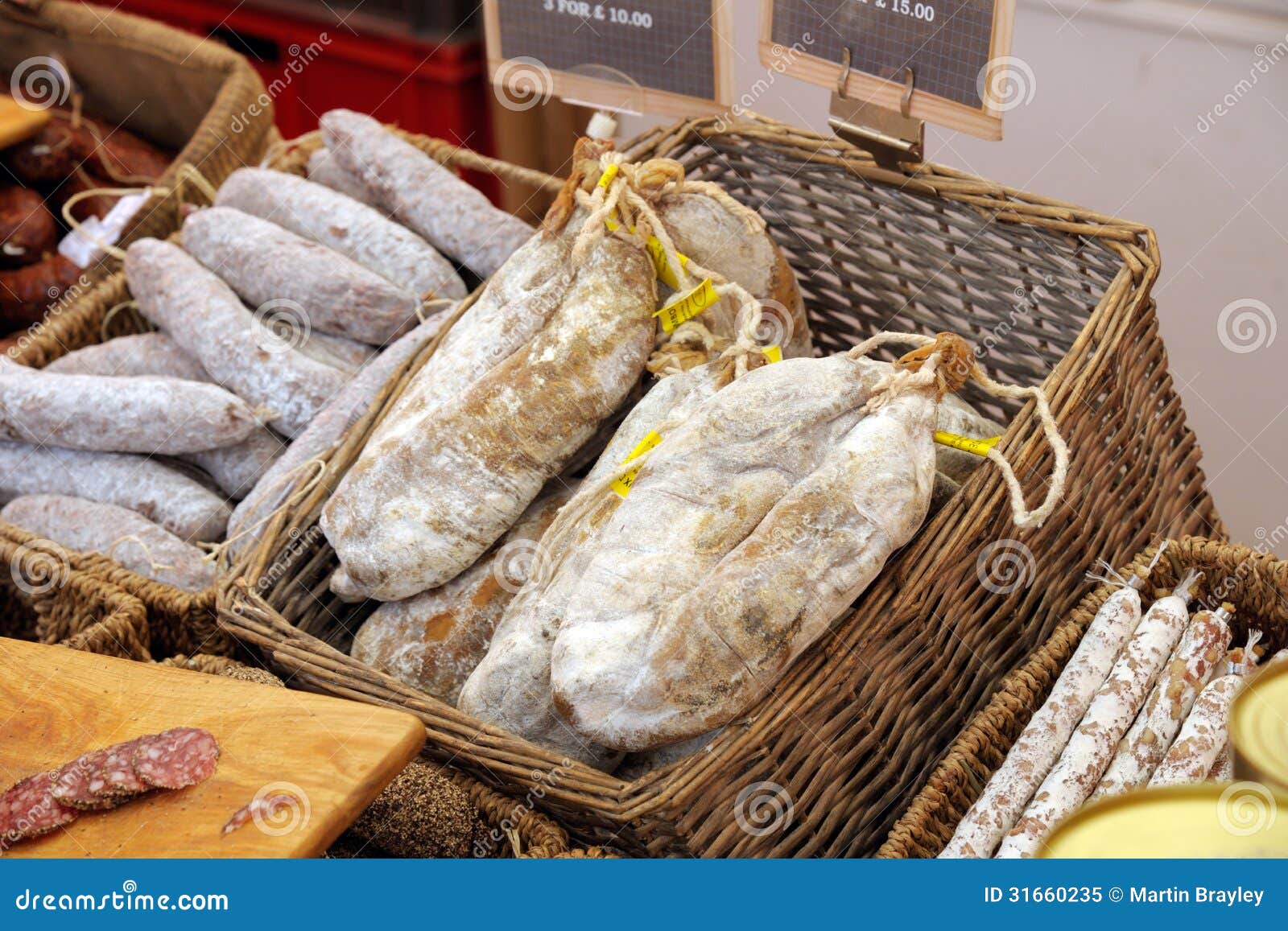 sausages on a market stall