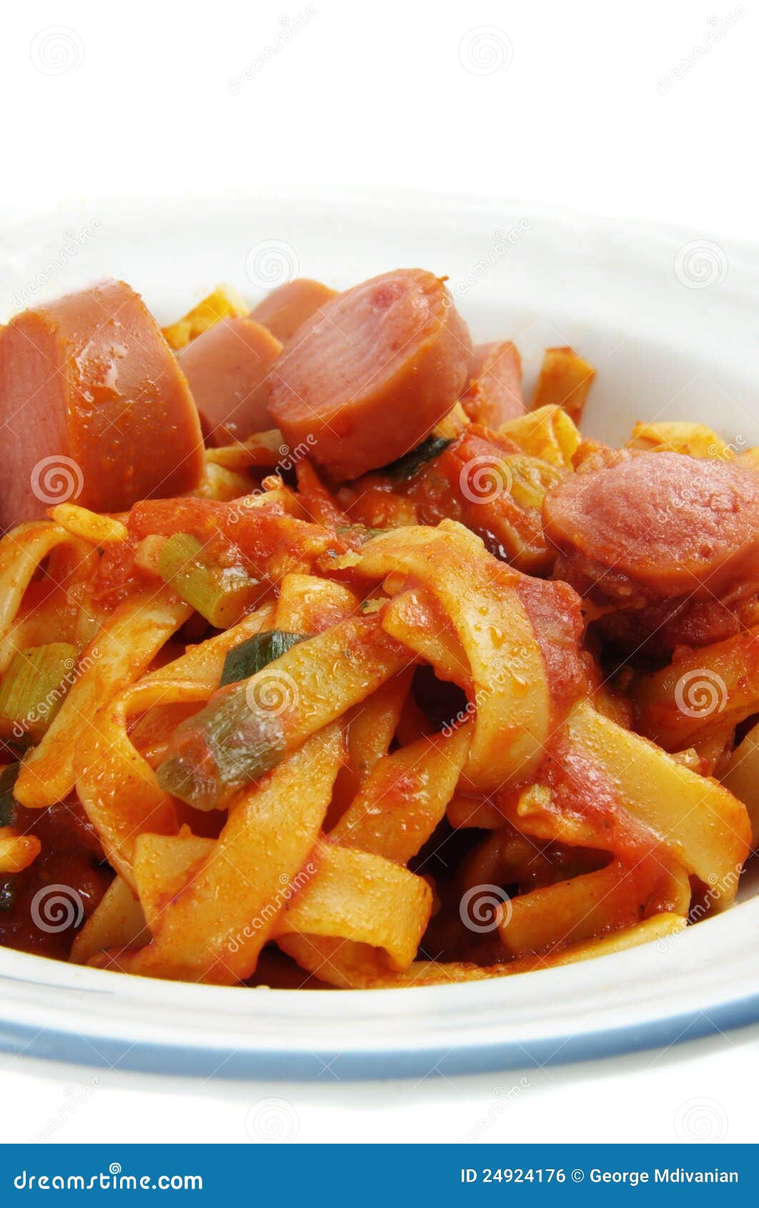 Sausages with noodles stock photo. Image of pasta, spaghetti 24924176