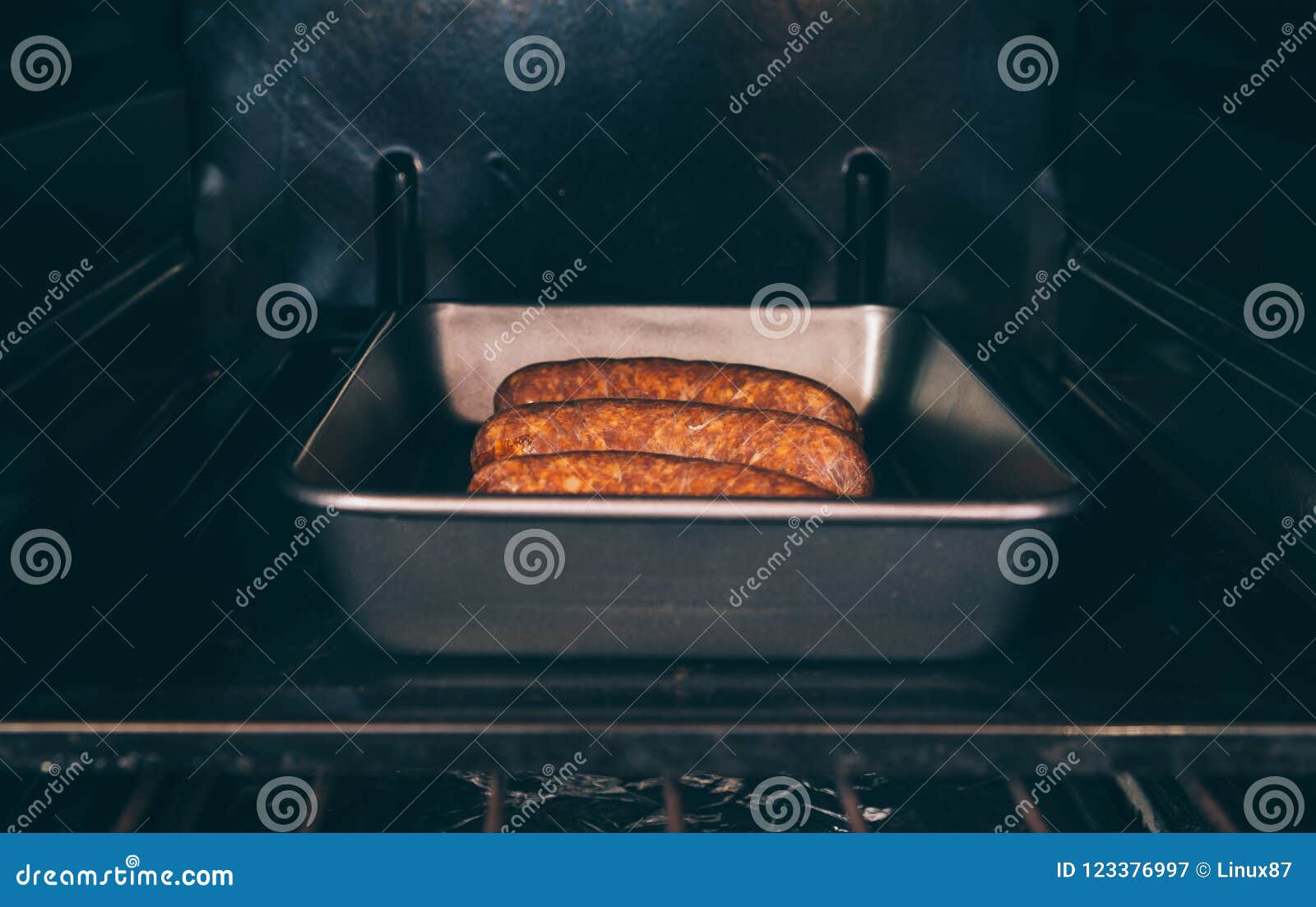 Sausages oven stock image. Image of grilled, pork, heat 123376997