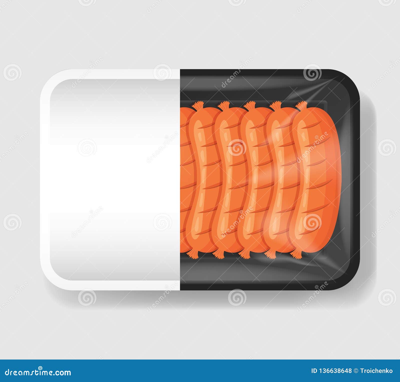 Download Sausages In Plastic Tray Container With Cellophane Cover Mockup Template For Your Design Plastic Food Container With Stock Vector Illustration Of Meal Market 136638648