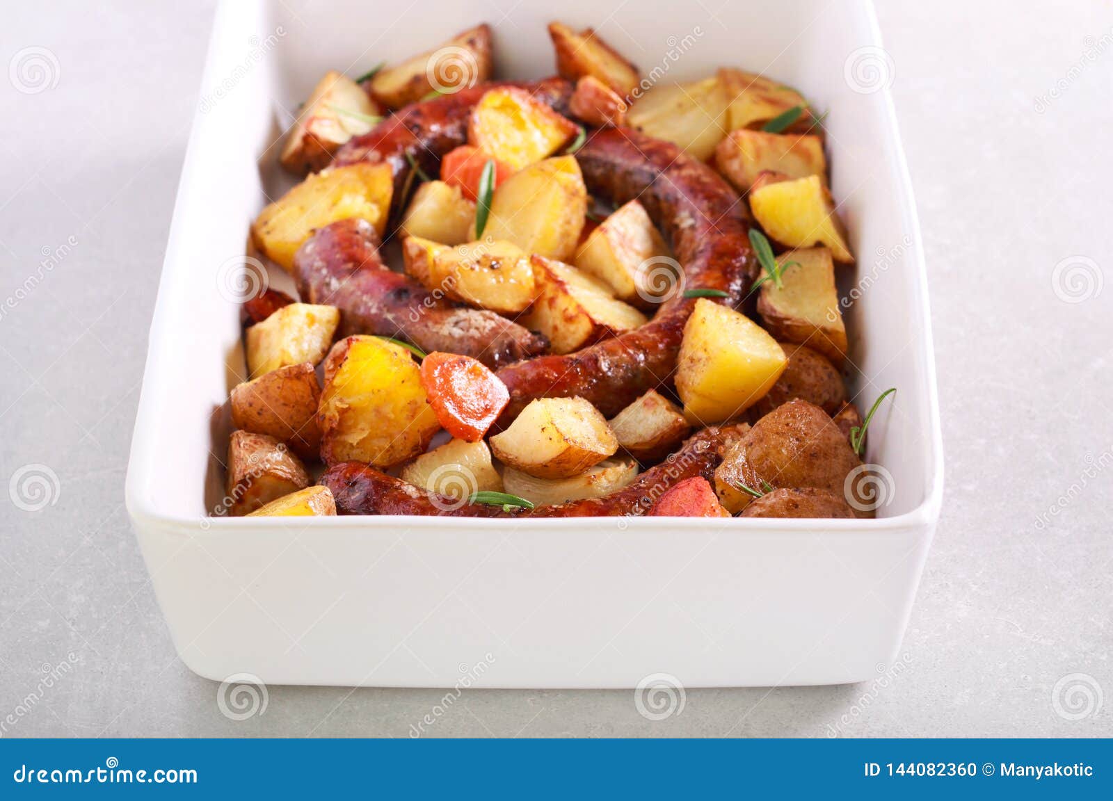 Sausages, Potato and Carrot Baked Stock Photo Image of sausages