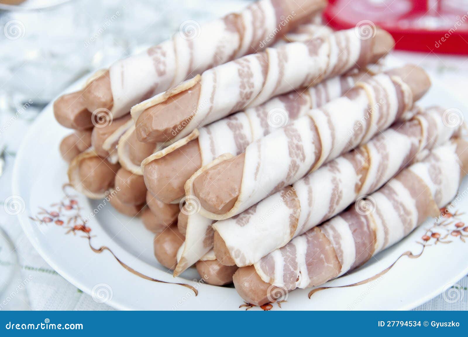 Sausages Rolled in Bacon stock photo. Image of barbecue 27794534