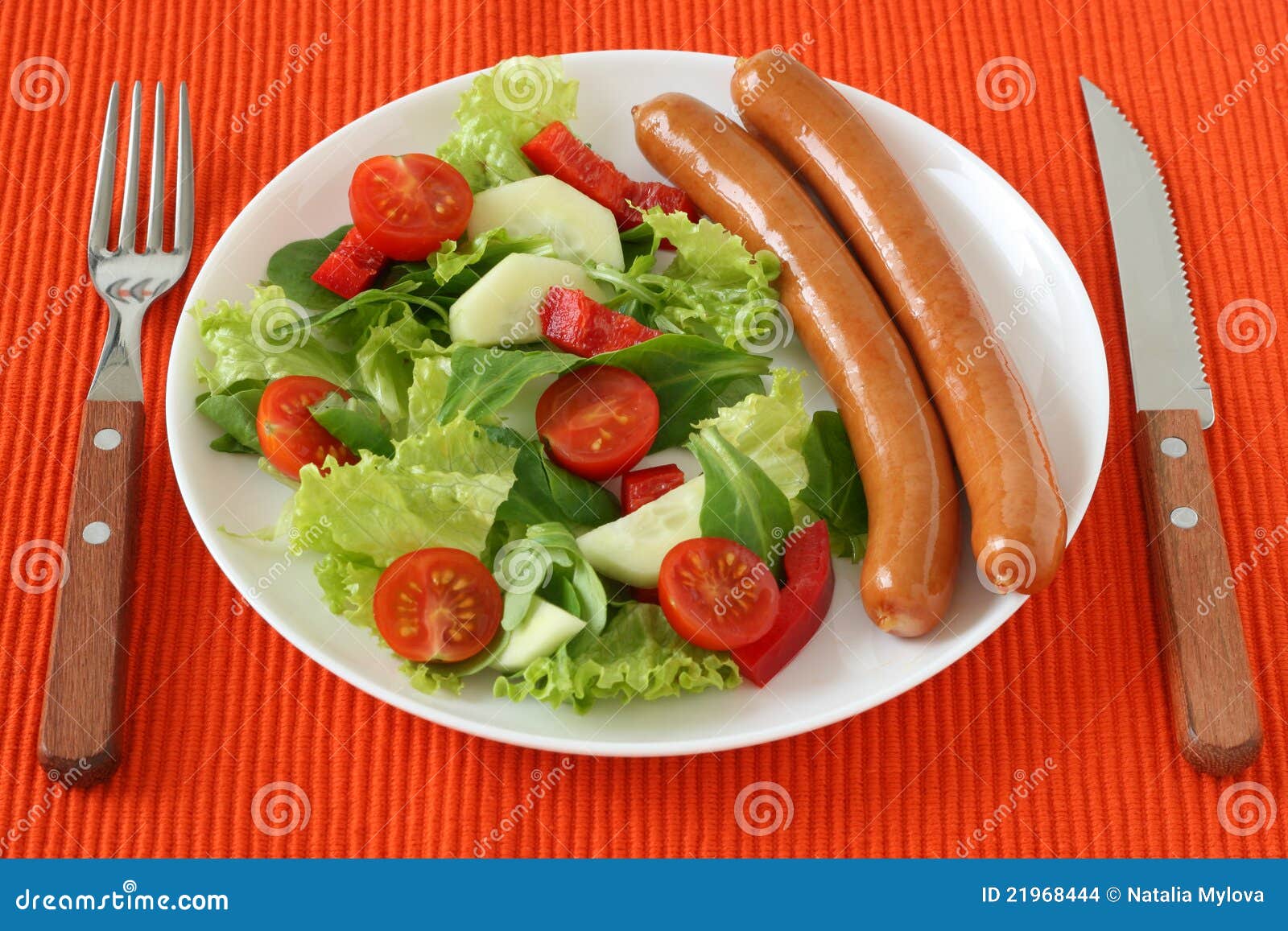 Sausages with salad stock photo. Image of prepared, meal 21968444