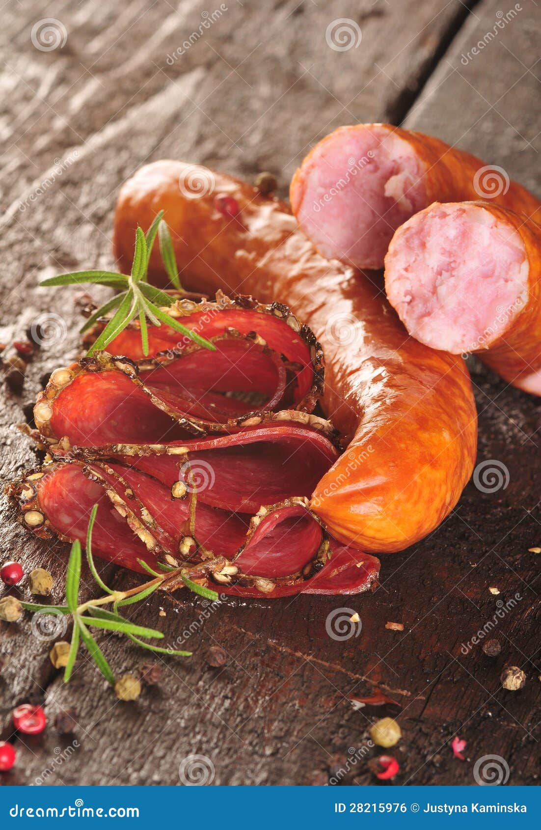 Sausages and salami stock photo. Image of salami, pork 28215976