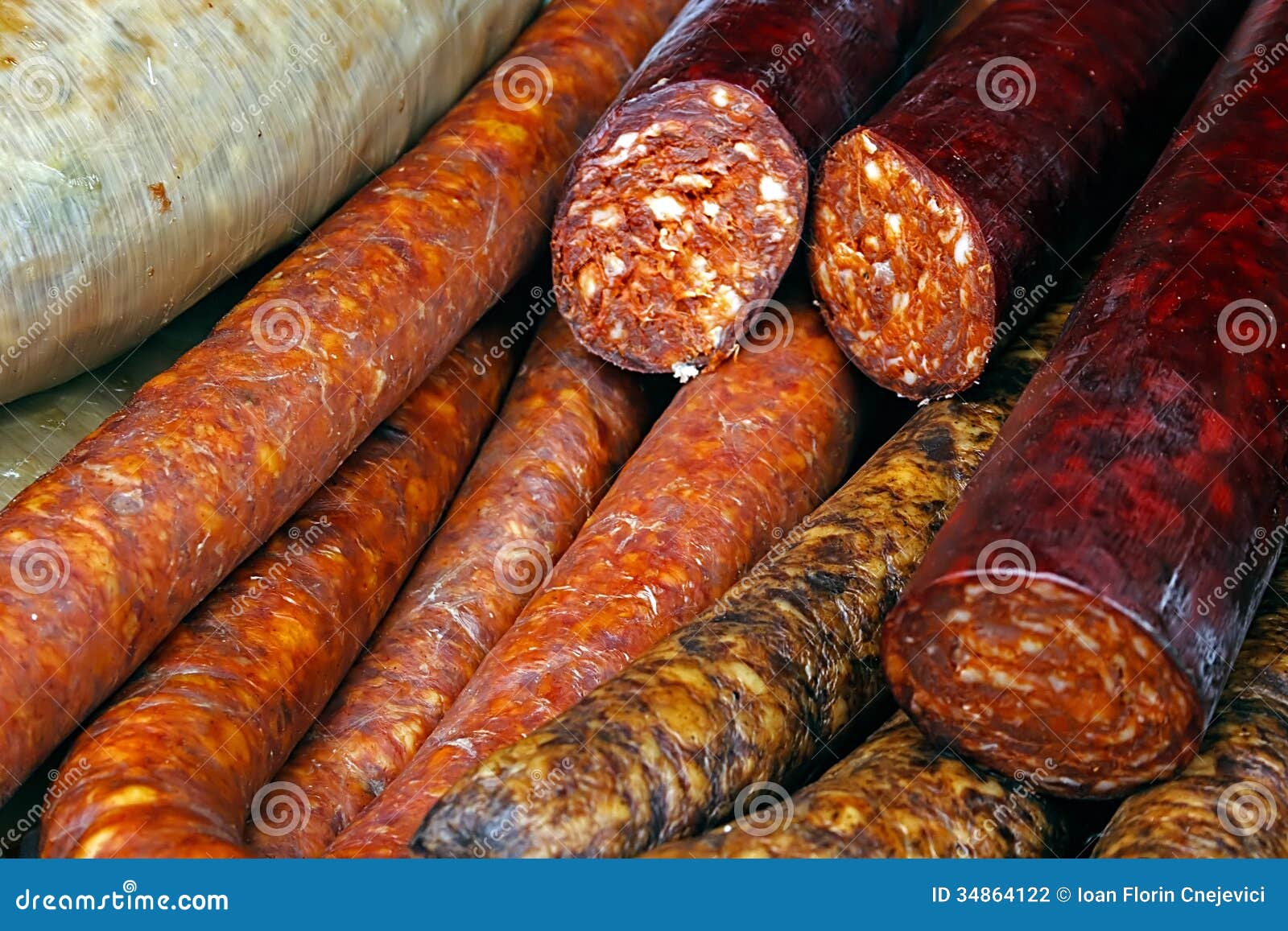 Sausages and salami 2 stock photo. Image of gourmet, meal 34864122