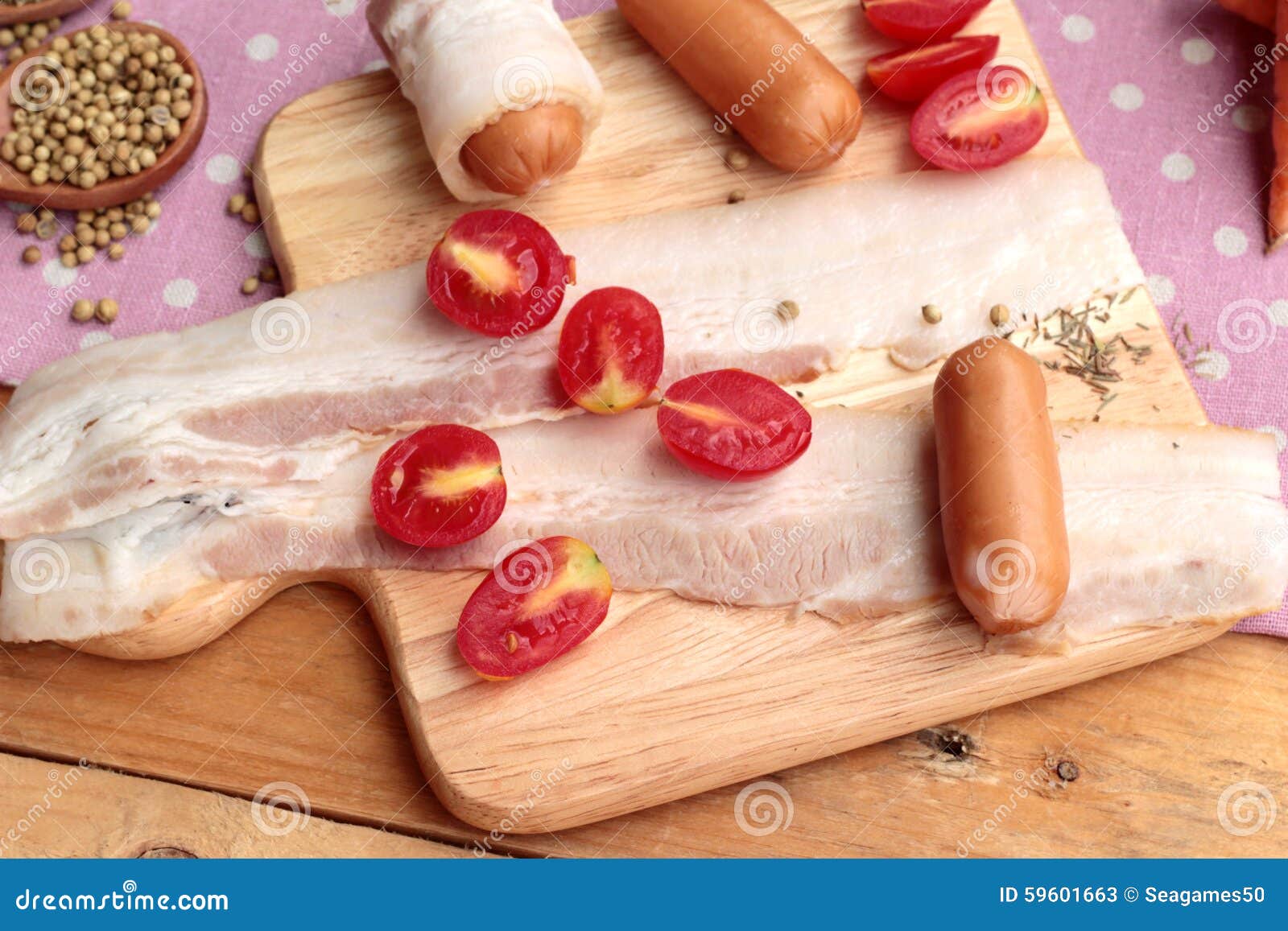 Sausages Wrapped in Raw Bacon Fat at Delicious. Stock Image Image of