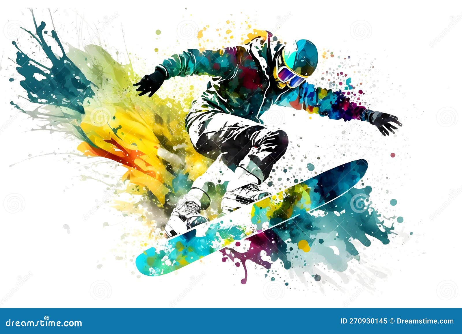 Saut De Snowboard Homme Sur Snowboard Avec Rainbown Watercolor Splaster  Isolé Sur Fond Blanc. Réseau Neuronal Généré Illustration Stock -  Illustration du caucasien, freestyle: 270930145