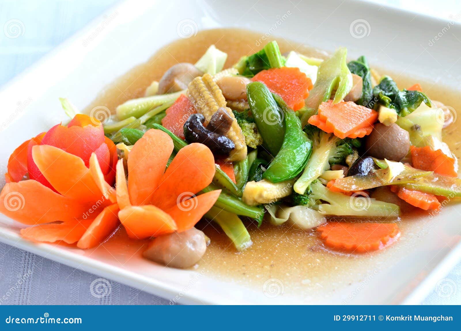 Sauted Mixed Vegetables in Oyster Sauce Stock Image - Image of herb