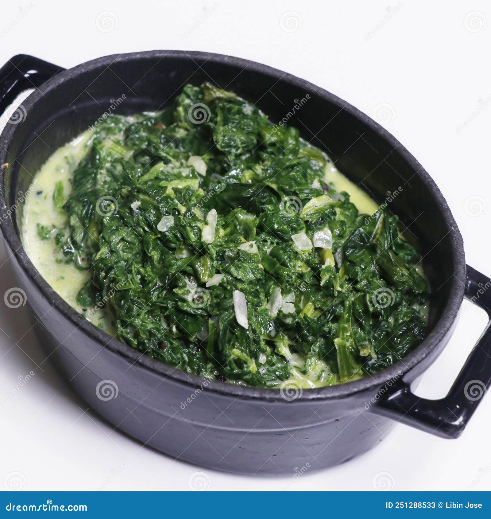 Sauteed Creamy Baby Spinach in a Serving Dish Stock Image Image of