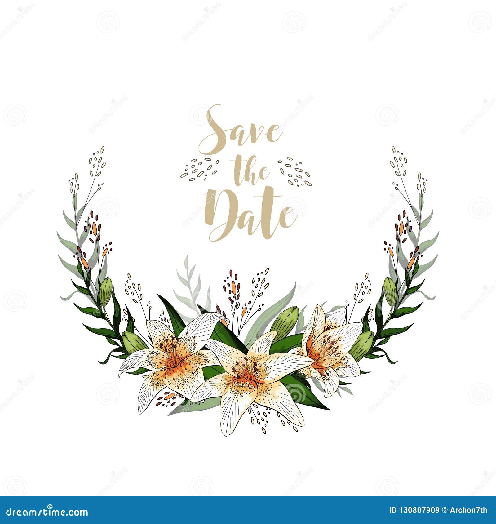 Download Save The Date Postcard Half Wreath With Lily Flowers And ...